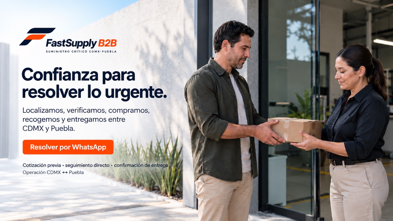FASTSUPPLY: confianza para resolver lo urgente. Entrega de un suministro a una empresa; cotización previa, seguimiento directo y confirmación de entrega.